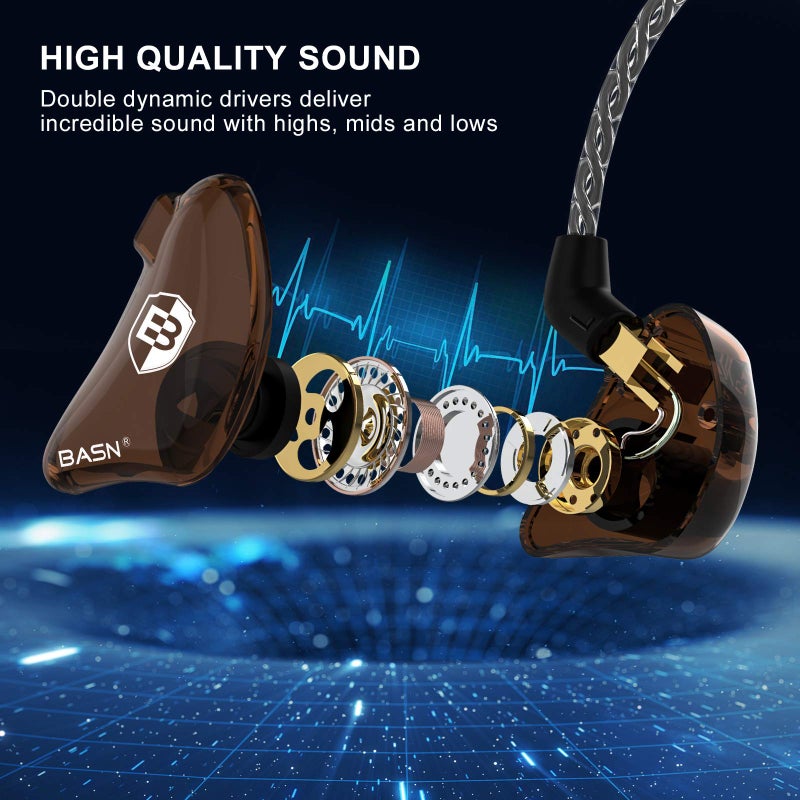 BASN Bsinger BC100 in Ear Monitor Headphones Universal Fit Noise Isolating IEM Earphones for Musicians Singers Studio Audiophiles (Brown) - Image 2